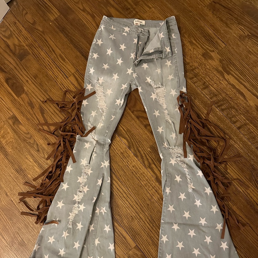 American Flare Jeans with Stars and Fringe (Size M)
